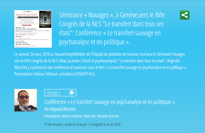 Radio Lacan: Conférence « Le transfert sauvage en psychanalyse et en politique » par Réginald Blanchet